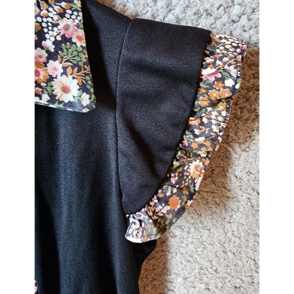 Vtg 70's Unbranded Women's Cap Sleeve Collared Ruffle Hem Dress Cottagecore Sz 7 - Picture 5 of 16